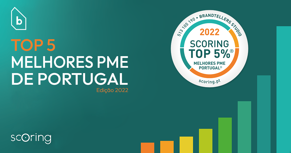 A Brandtellers, foi distinguida pela Scoring, com a certificação “TOP 5% MELHORES PME DE PORTUGAL”, edição 2022.